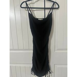 Forever Rose Couture Black Ruched Bodycon Midi Dress S Cowl Neck NWT